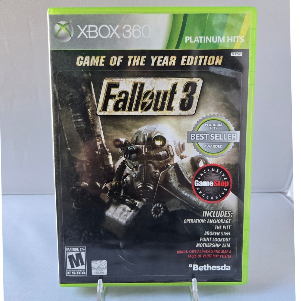 Fallout 3 Game Of The Year Platinum Hits GameStop Xbox 360 - CIB - Map &‎ Poster